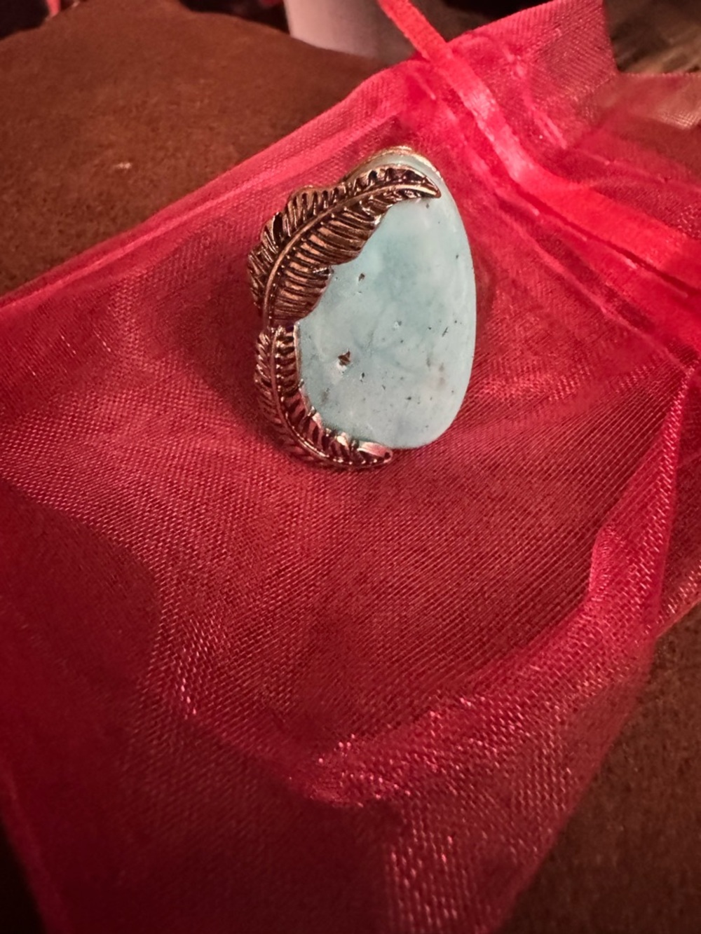 Blue Stone Feather Accent Statement Ring - Women Jewelry